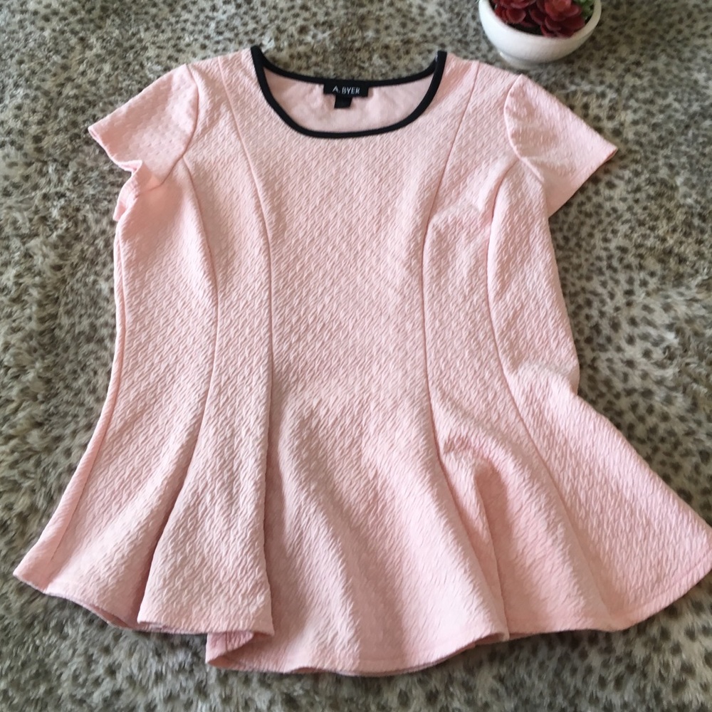 HP Peplum pink/black trim stretchy top sz Lg, 💗 - Picture 2 of 4